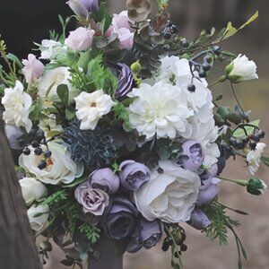 Classic Dusty Purple Roses Wedding Bouquet | Bridal Floral Bridesmaids Party